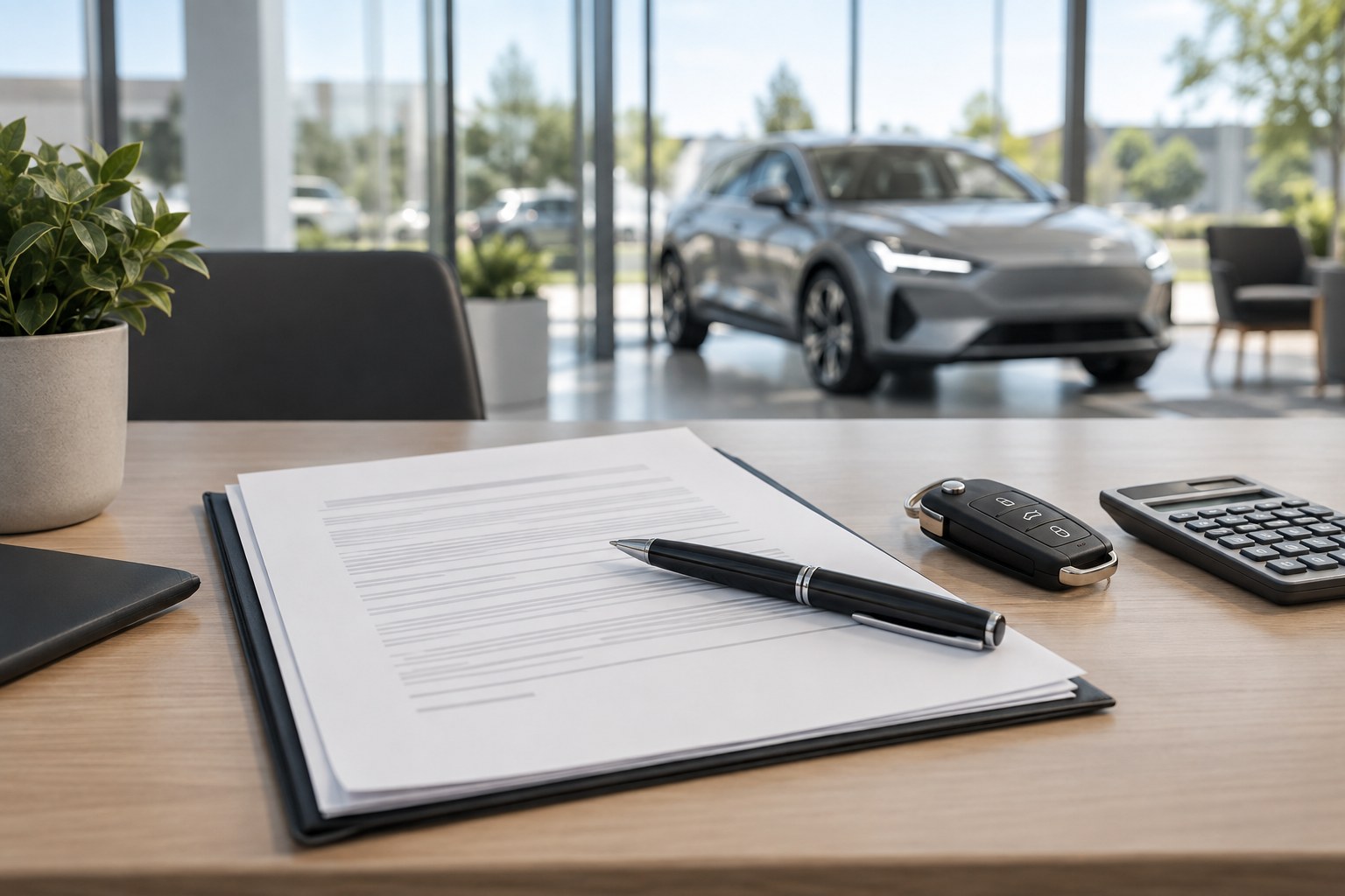 To personer udveksler en bilnøgle som symbol på leasing